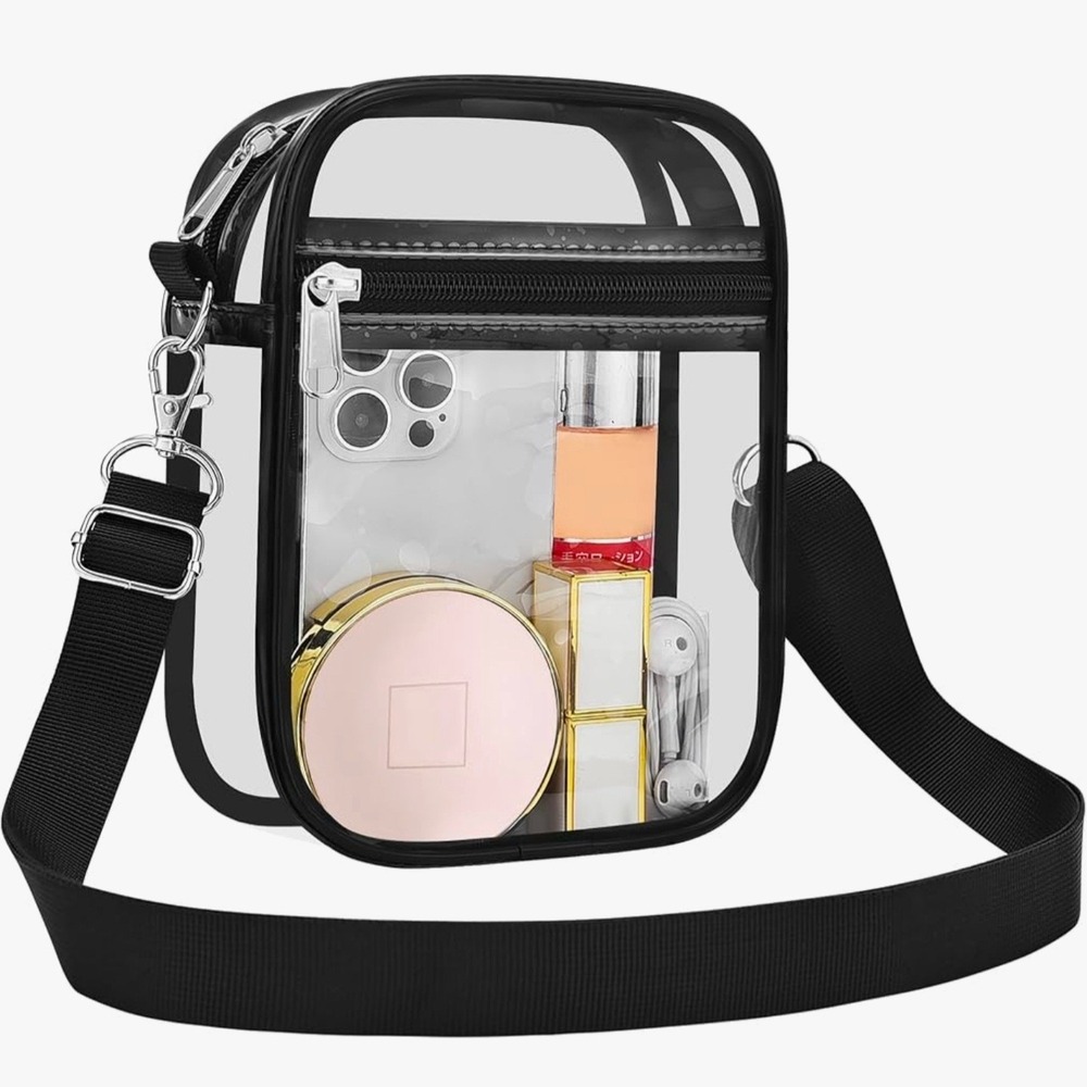 Clear Crossbody Bag Stadium Approved Messenger Purse Black Trim Small Waterproof